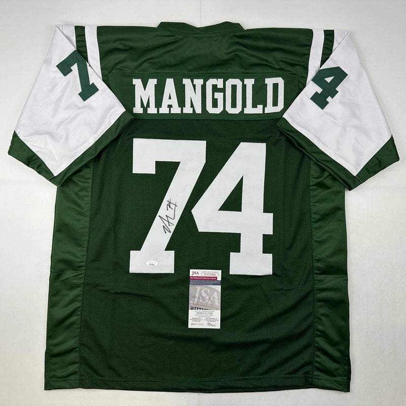 Autographed/Signed Nick Mangold New York Green Football Jersey JSA COA