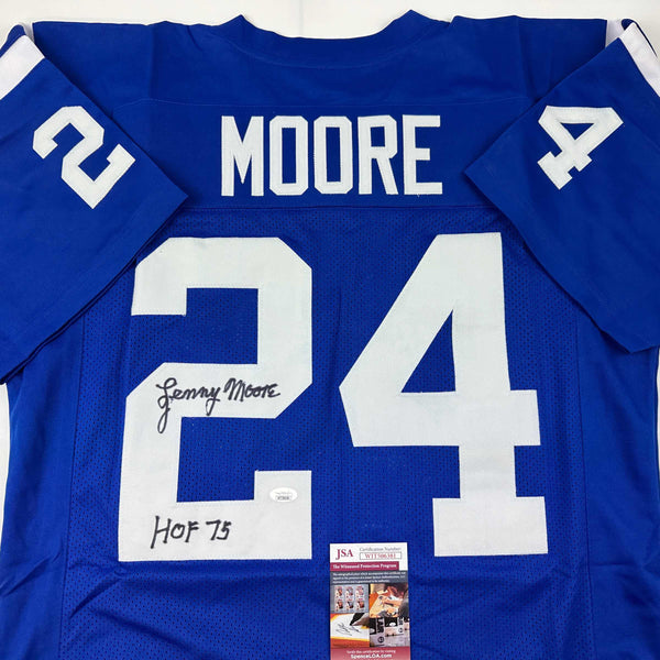 Autographed/Signed Lenny Moore HOF 75 Baltimore Blue Football Jersey JSA COA