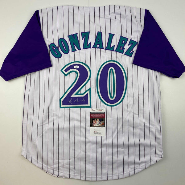 Autographed/Signed Luis Gonzalez Arizona Pinstripe Baseball Jersey JSA COA