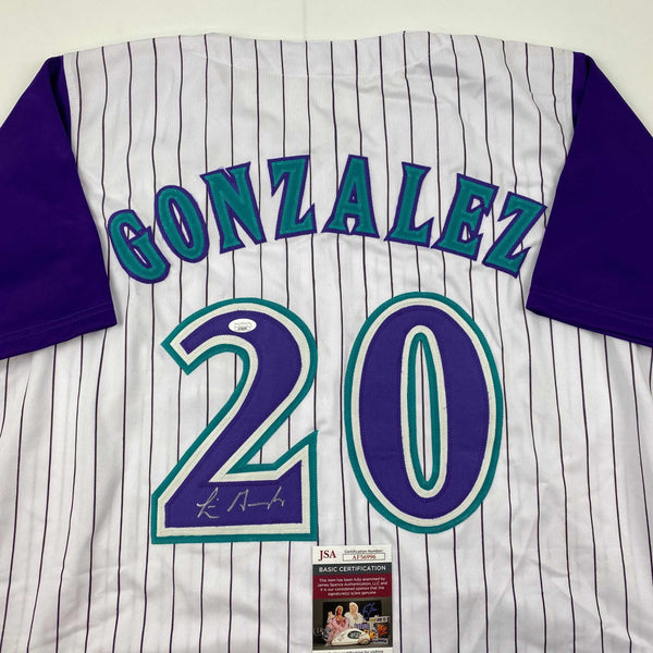 Autographed/Signed Luis Gonzalez Arizona Pinstripe Baseball Jersey JSA COA