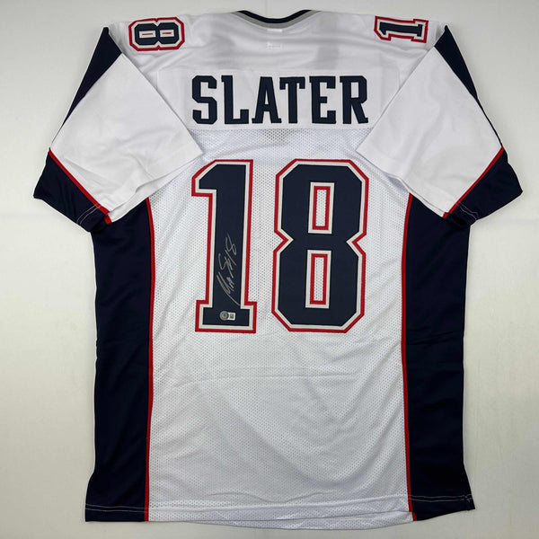 Autographed/Signed Matthew Slater New England White Football Jersey Beckett BAS COA