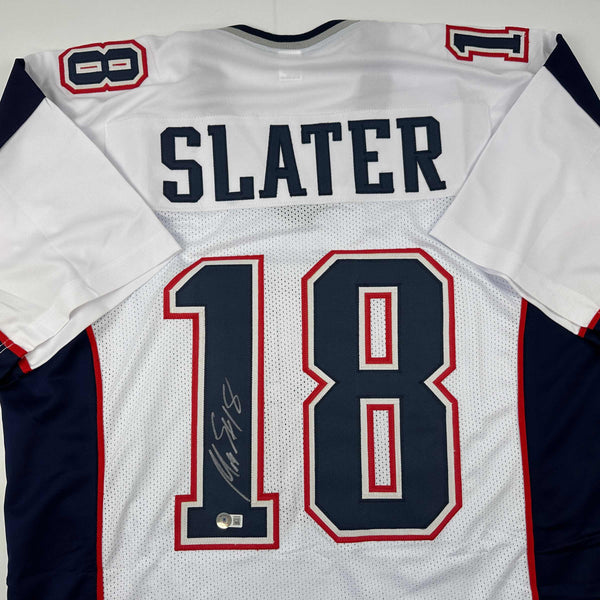 Autographed/Signed Matthew Slater New England White Football Jersey Beckett BAS COA