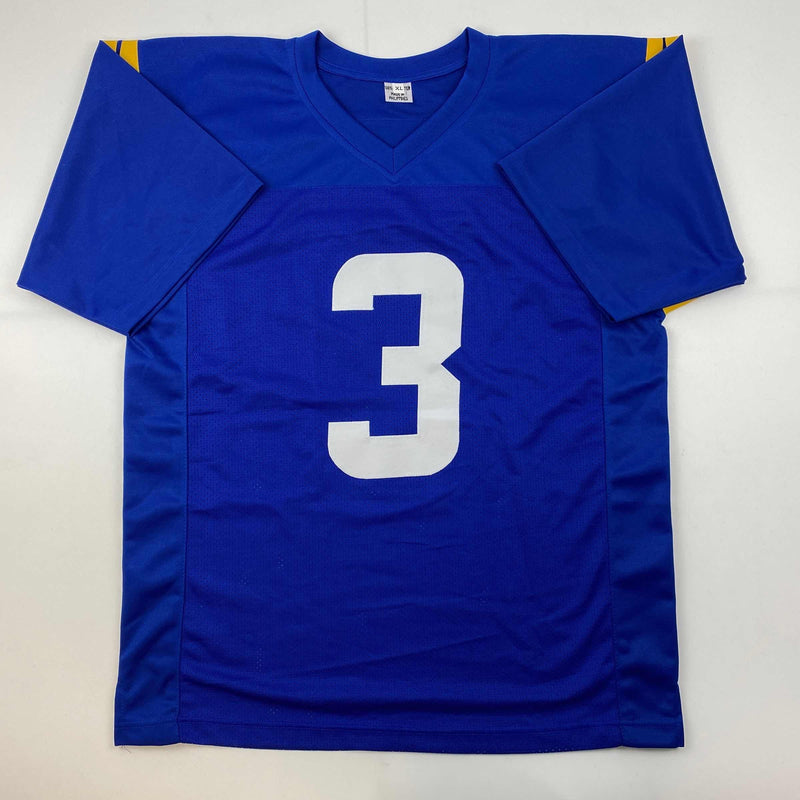 Autographed/Signed Odell Beckham Jr. OBJ Los Angeles LA Blue Football Jersey Beckett BAS COA