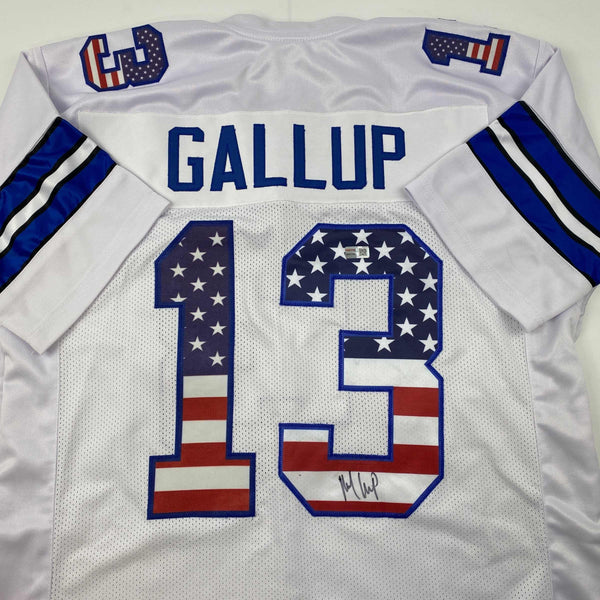 Autographed/Signed Michael Gallup Dallas America's Team White Football Jersey Tristar COA