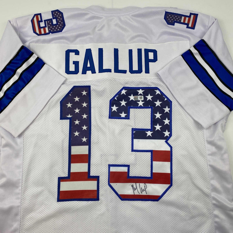 Autographed/Signed Michael Gallup Dallas America's Team White Football Jersey Tristar COA