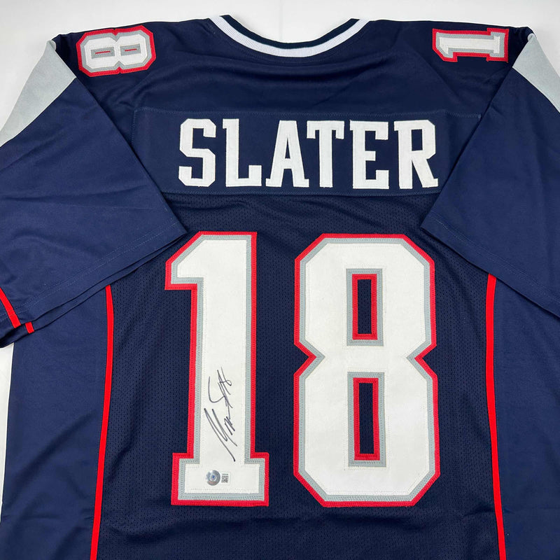 Autographed/Signed Matthew Slater New England Blue Football Jersey Beckett BAS COA