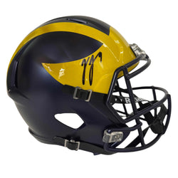 Autographed/Signed JJ J.J. McCarthy Michigan Wolverines Full Size FS F/S Speed Replica College Football Helmet Beckett BAS COA