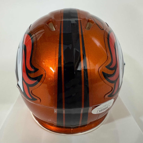 Autographed/Signed Terrell Davis HOF 17 Denver Broncos Speed Flash Alternate Mini Football Helmet JSA COA