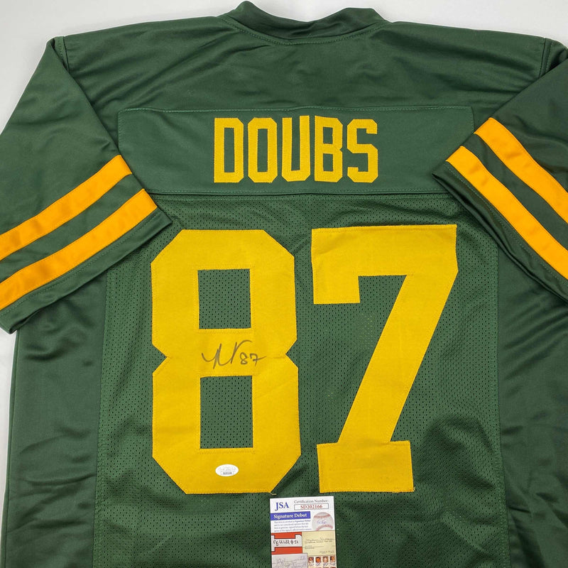 Autographed/Signed Romeo Doubs Green Bay Color Rush Green Football Jersey JSA COA
