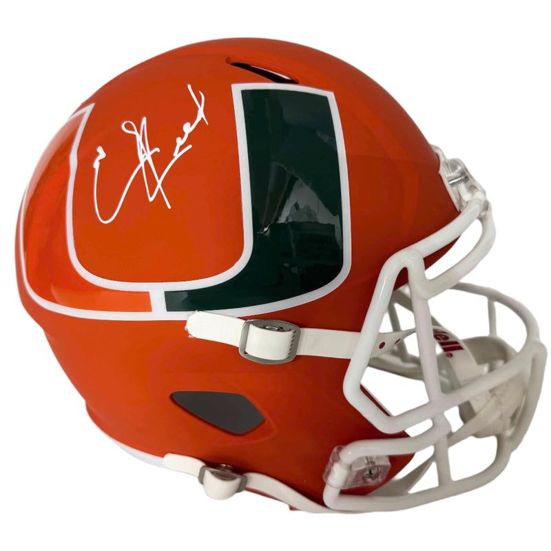 Autographed/Signed Ed Reed Miami Hurricanes Full Size FS F/S Speed Replica College Football Helmet Beckett BAS COA