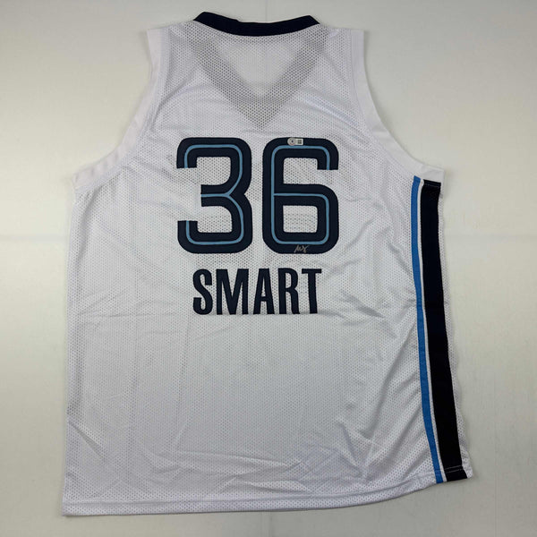 Autographed/Signed Marcus Smart Memphis White Basketball Jersey Beckett BAS COA