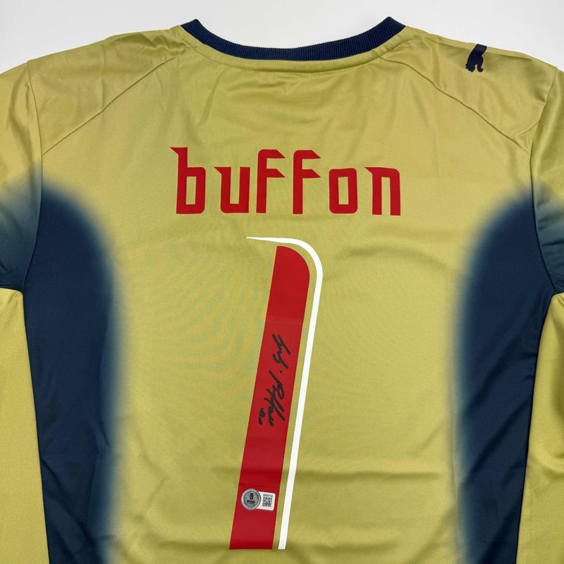 Autographed/Signed Gianluigi Buffon Italy Gold Soccer Futbol Jersey Beckett BAS COA