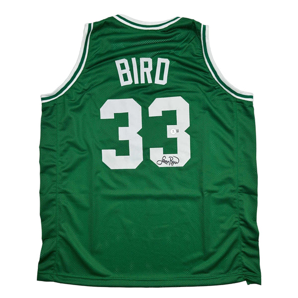 Autographed/Signed Larry Bird Boston Green Basketball Jersey Beckett BAS COA