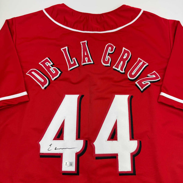 Autographed/Signed Elly De La Cruz Cincinnati Red Baseball Jersey Beckett BAS COA