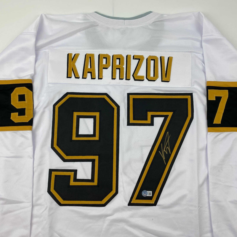 Autographed/Signed Kirill Kaprizov Minnesota White/Gold Hockey Jersey Beckett BAS COA