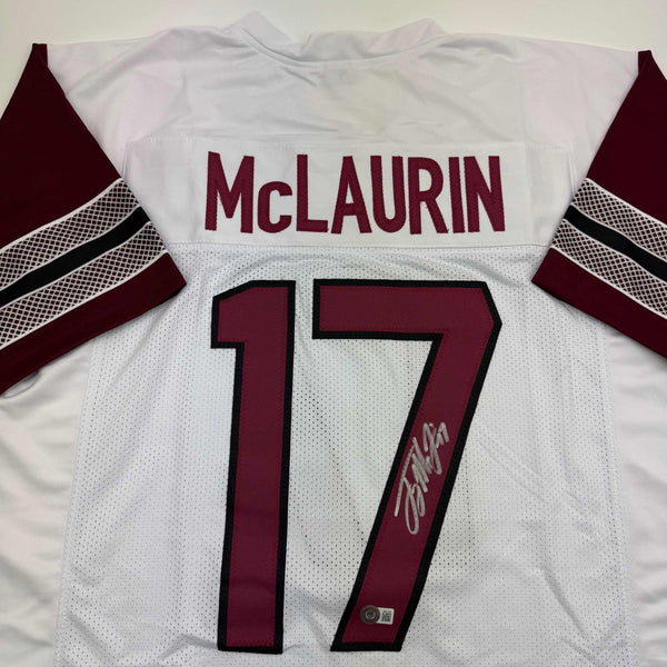 Autographed/Signed Terry McLaurin Washington White Football Jersey Beckett BAS COA