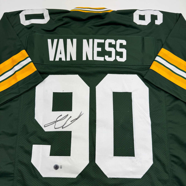 Autographed/Signed Lukas Van Ness Green Bay Green Football Jersey Beckett BAS COA