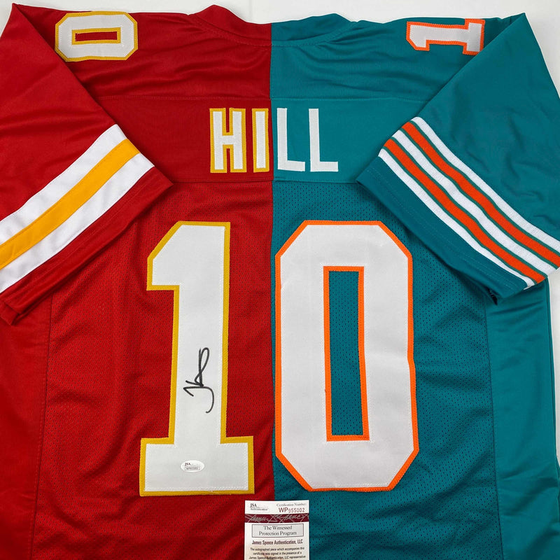 Autographed/Signed Tyreek Hill Miami Kansas City Split Red/Teal Football Jersey JSA COA