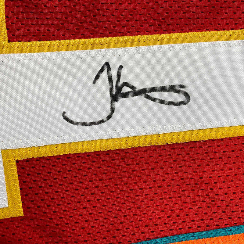 Autographed/Signed Tyreek Hill Miami Kansas City Split Red/Teal Football Jersey JSA COA