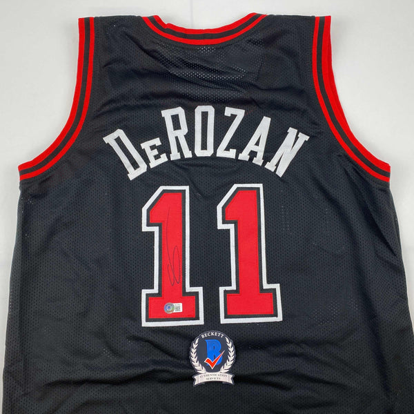 Autographed/Signed DeMar DeRozan Chicago Black Basketball Jersey Beckett BAS COA