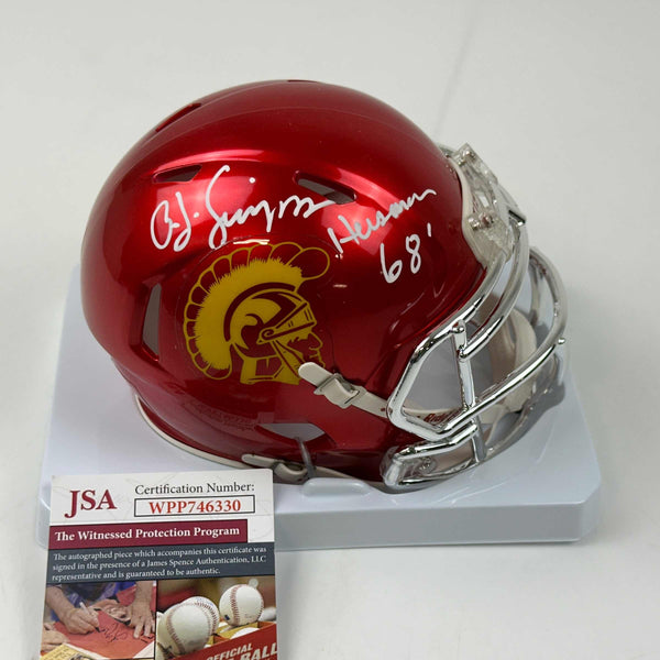 Autographed/Signed OJ O.J. Simpson 68 Heisman USC Trojans Southen Cal Chrome College Football Mini Helmet JSA COA