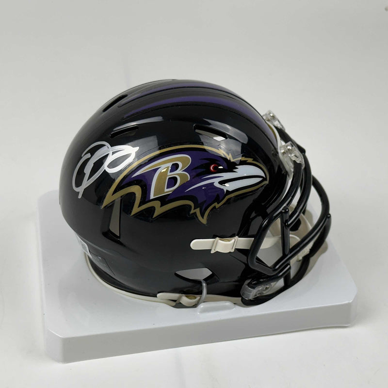 Autographed/Signed Odell Beckham Jr. OBJ Baltimore Ravens Mini Football Helmet Beckett BAS COA