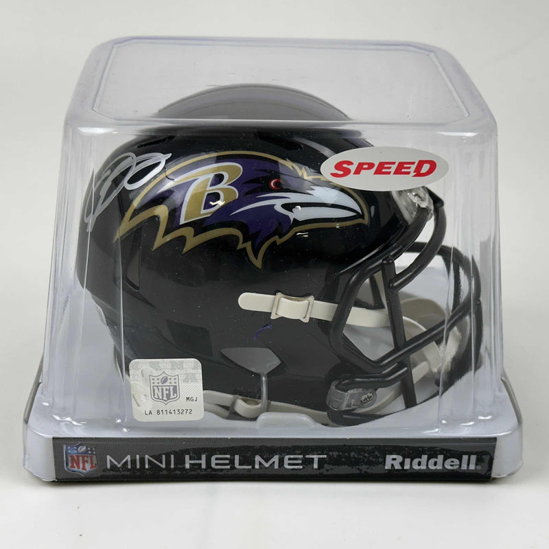Autographed/Signed Odell Beckham Jr. OBJ Baltimore Ravens Mini Football Helmet Beckett BAS COA