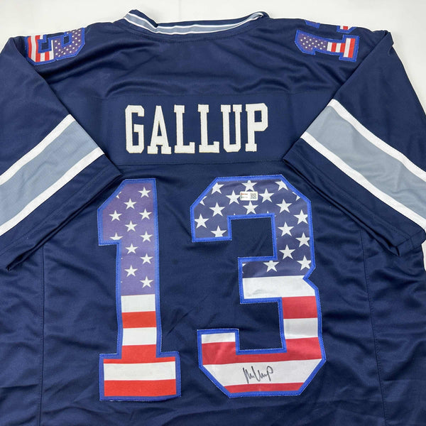 Autographed/Signed Michael Gallup Dallas America's Team Blue Football Jersey Tristar COA