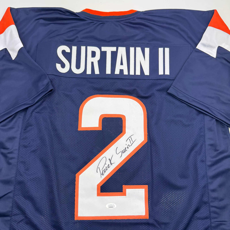 Autographed/Signed Patrick Surtain II Denver Blue Football Jersey JSA COA #2