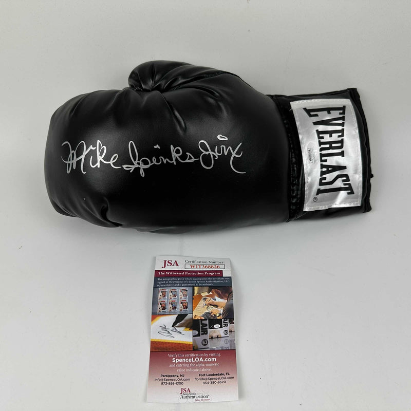 Autographed/Signed Michael Jinx Spinks Black Everlast Boxing Glove JSA COA