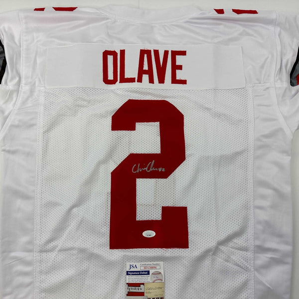 Autographed/Signed Chris Olave Ohio State White College Football Jersey JSA COA
