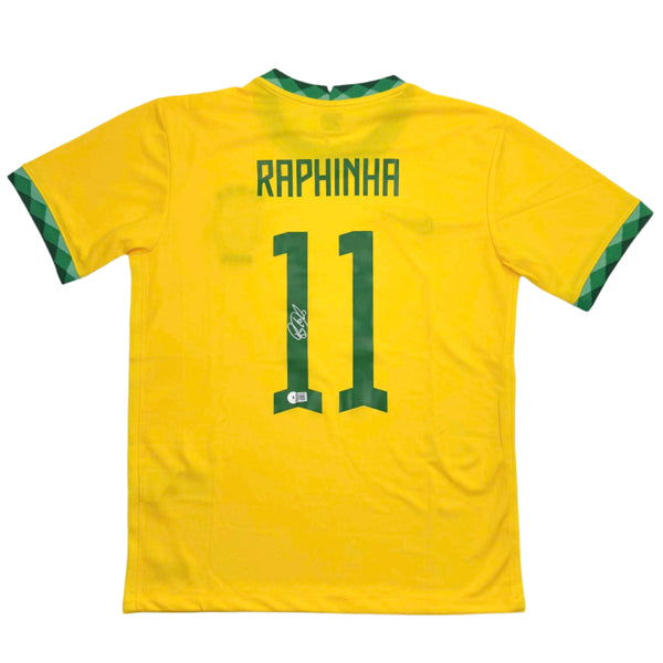 Autographed/Signed Raphinha Raphael Belloli Brazil Yellow Soccer Jersey Beckett BAS COA