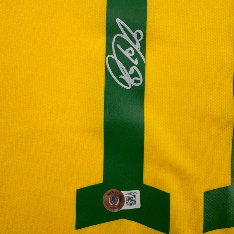 Autographed/Signed Raphinha Raphael Belloli Brazil Yellow Soccer Jersey Beckett BAS COA