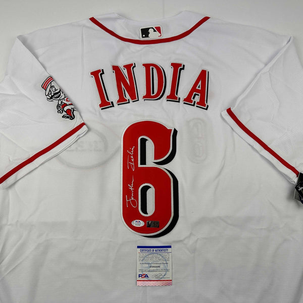 Autographed/Signed Jonathan India Cincinnati White Baseball Jersey JSA COA