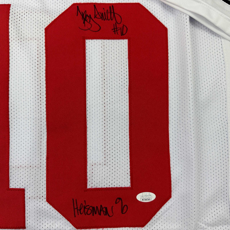 Autographed/Signed Troy Smith Heisman 06 Ohio State White College Football Jersey JSA COA