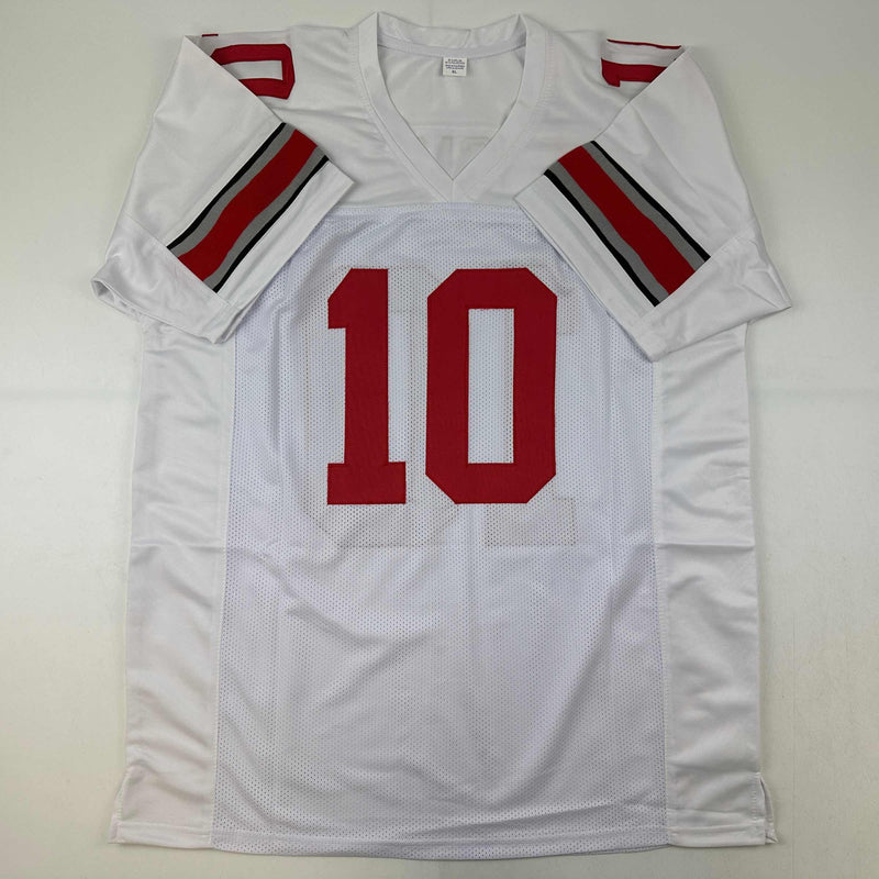 Autographed/Signed Troy Smith Heisman 06 Ohio State White College Football Jersey JSA COA