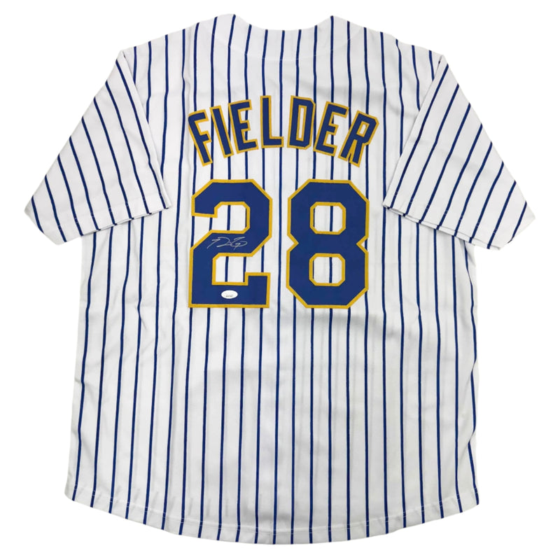 Autographed/Signed Prince Fielder Milwaukee White Pinstripe Baseball Jersey JSA COA