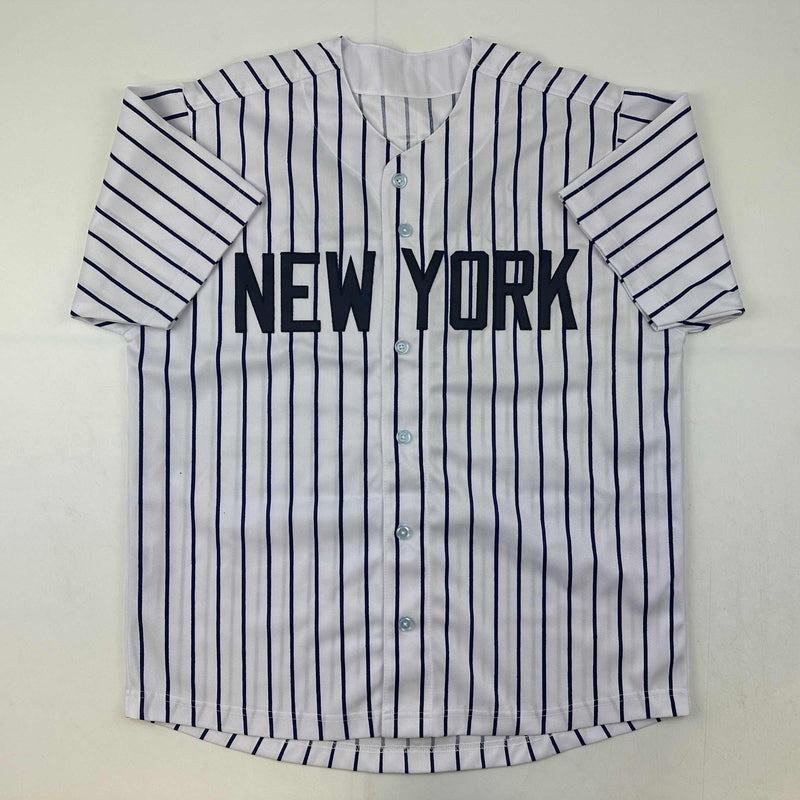 Autographed/Signed Rudy Giuliani New York Pinstripe Baseball Jersey Beckett BAS COA