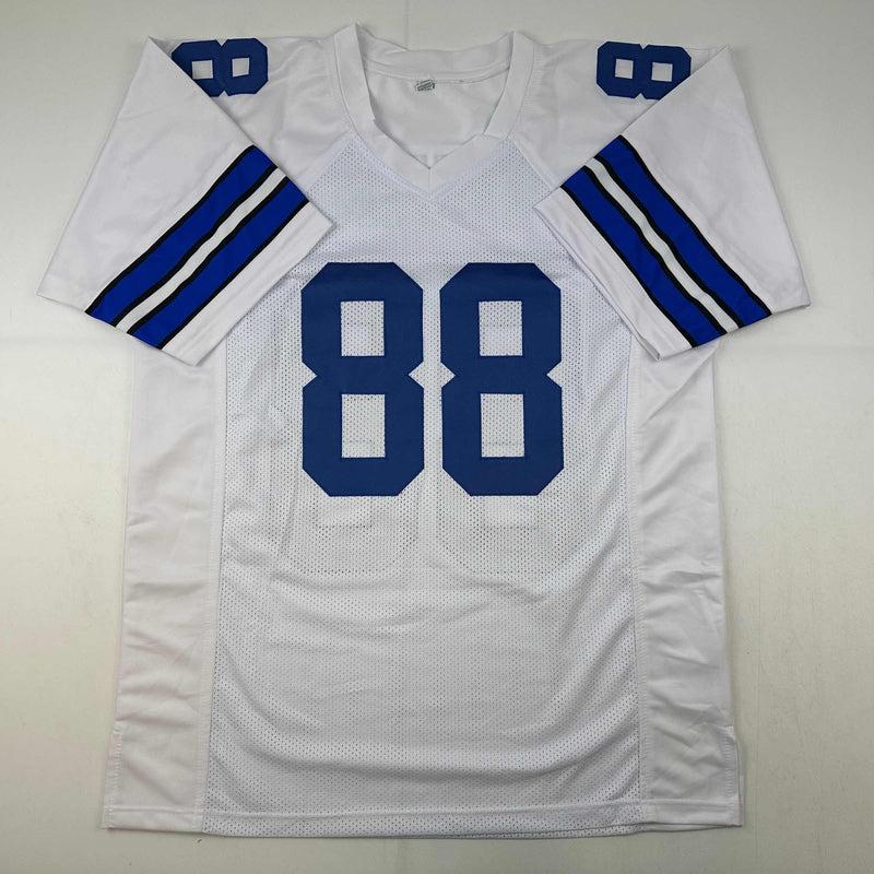 Autographed/Signed Michael Irvin Dallas White Football Jersey Beckett BAS COA