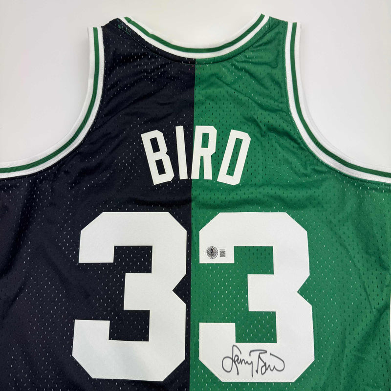 Autographed/Signed Larry Bird Boston Split Basketball Jersey Beckett BAS COA