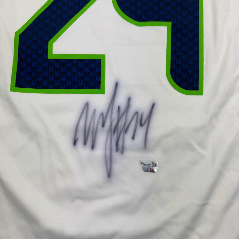 Autographed/Signed Marshawn Lynch Seattle Seahawks White Football Jersey Fanatics COA