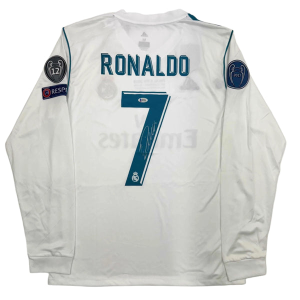 Autographed/Signed Cristiano Ronaldo Real Madrid White Soccer Jersey Beckett BAS COA