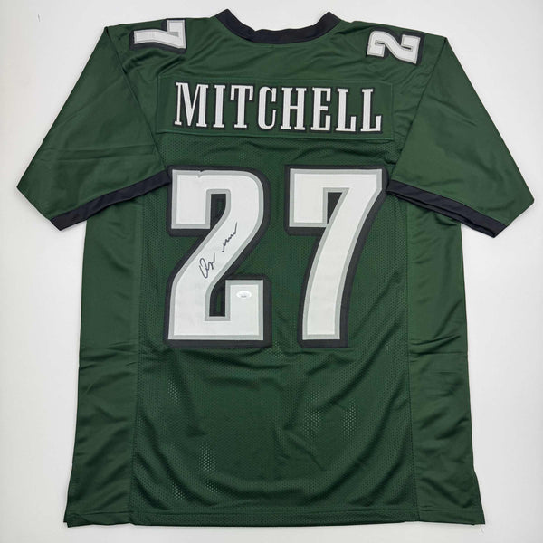 Autographed/Signed Quinyon Mitchell Philadelphia Green Football Jersey JSA COA
