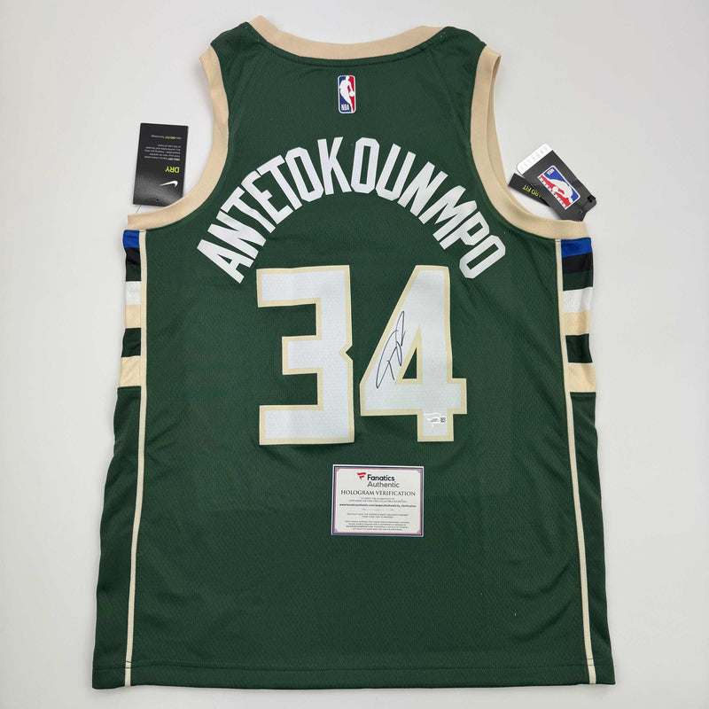 Autographed/Signed Giannis Antetokounmpo Milwaukee Green Basketball Jersey Fanatics COA