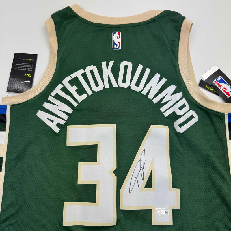 Autographed/Signed Giannis Antetokounmpo Milwaukee Green Basketball Jersey Fanatics COA