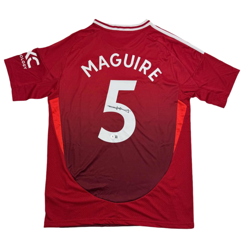 Autographed/Signed Harry Maguire Manchester United Red Soccer Jersey Beckett BAS COA
