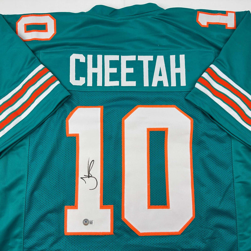 Autographed/Signed Tyreek Hill Cheetah Miami Retro Teal Football Jersey Beckett BAS COA