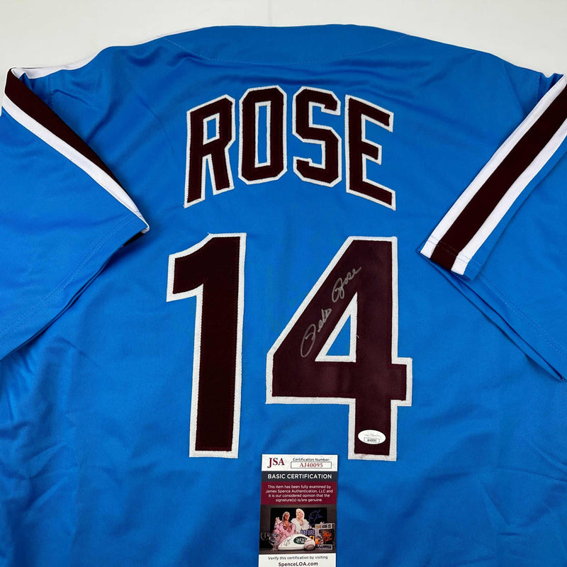 Autographed/Signed Pete Rose Philadelphia Retro Blue Baseball Jersey JSA COA