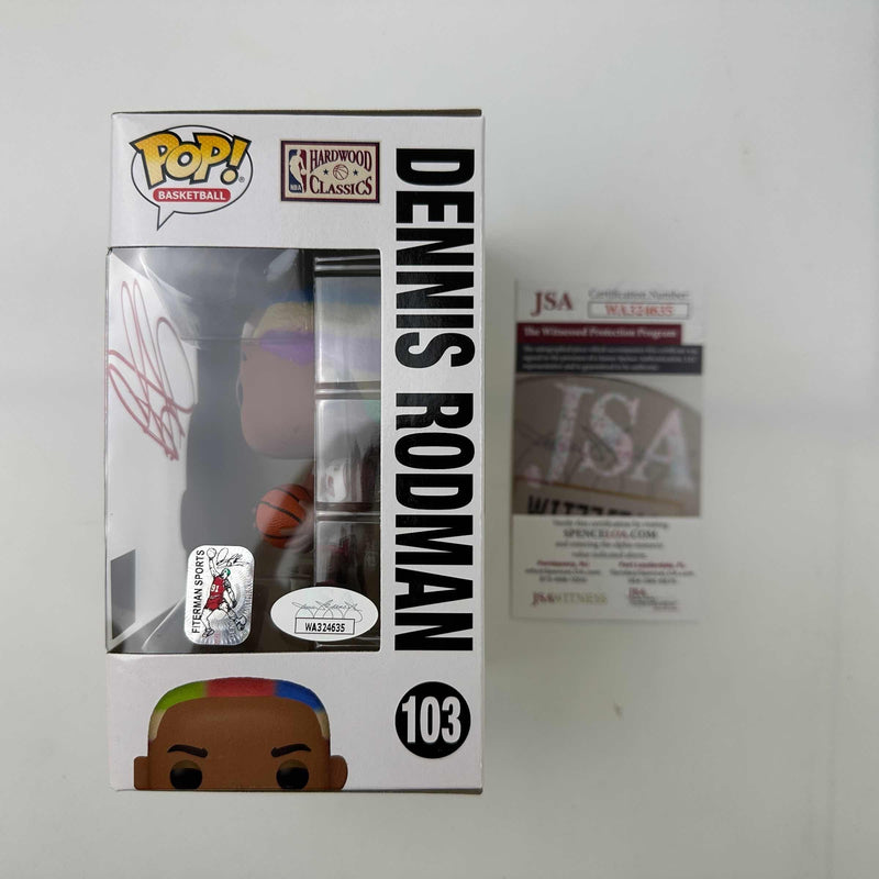 Autographed/Signed Dennis Rodman Chicago Bulls Basketball Funko Pop #103 Figurine JSA COA