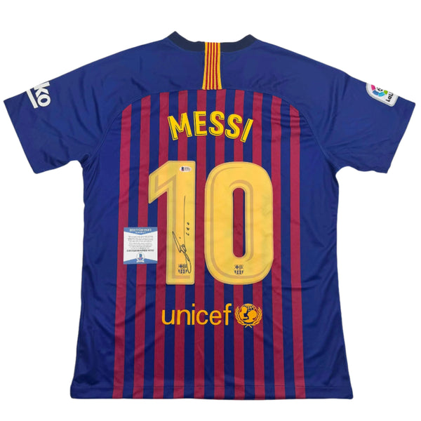 Autographed/Signed Lionel Leo Messi FC Barcelona Soccer Jersey Beckett BAS COA